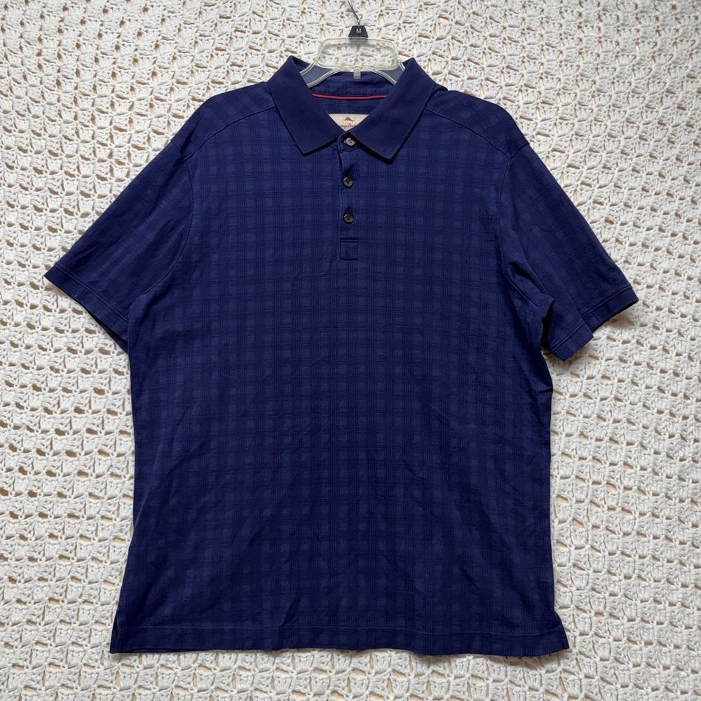 Tommy Bahama Polo Shirt Mens Sz L Purple Plaid Pullover Golf Pima Cotton Blend